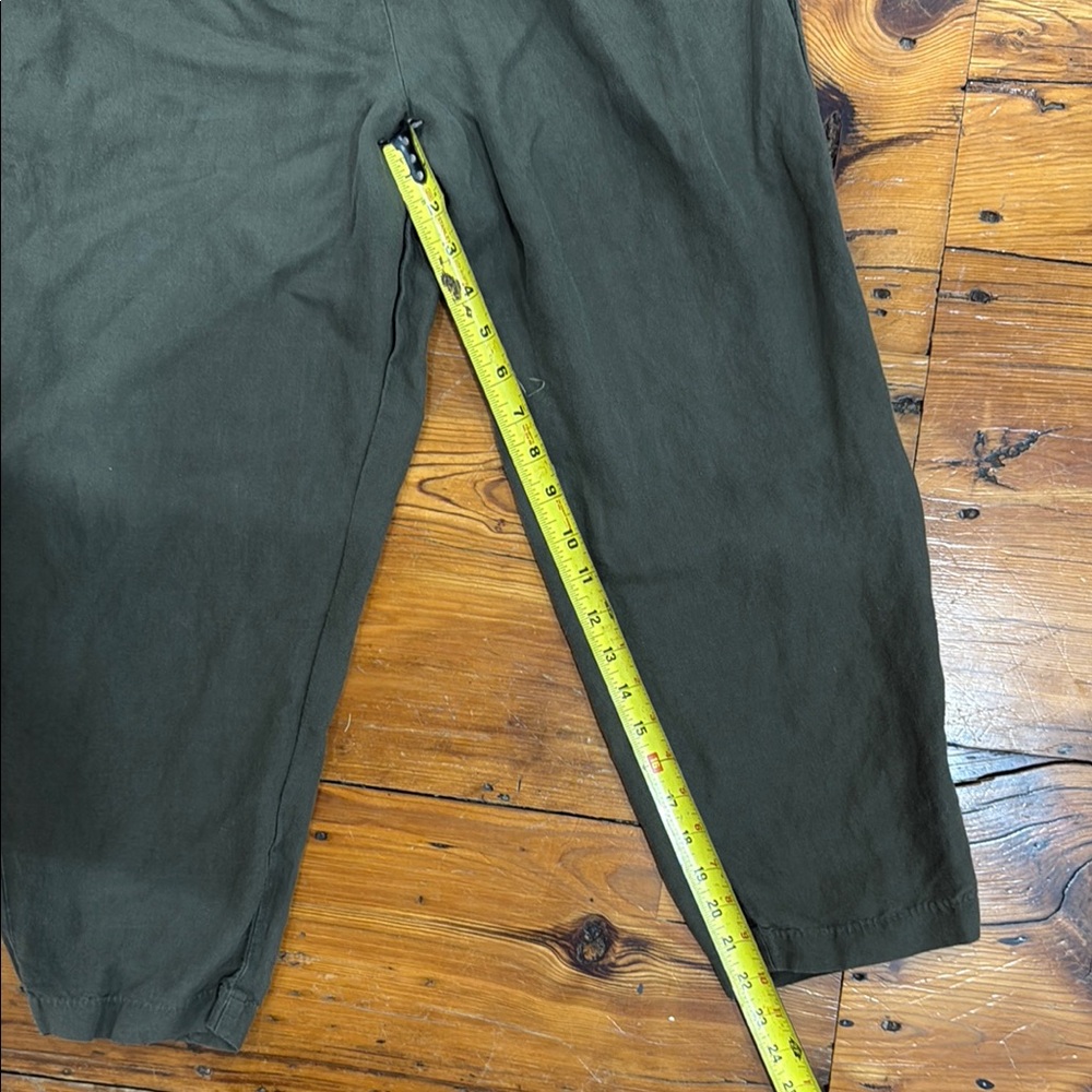 H & M Dark Green Linen Blend Elastic Waistband Lightweight Pants Size Medium - Picture 5 of 13